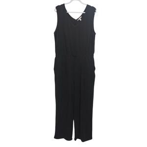 Garnet Hill Wide-Leg Knit Jumpsuit Charcoal Gray Casual Stretchy Size XL